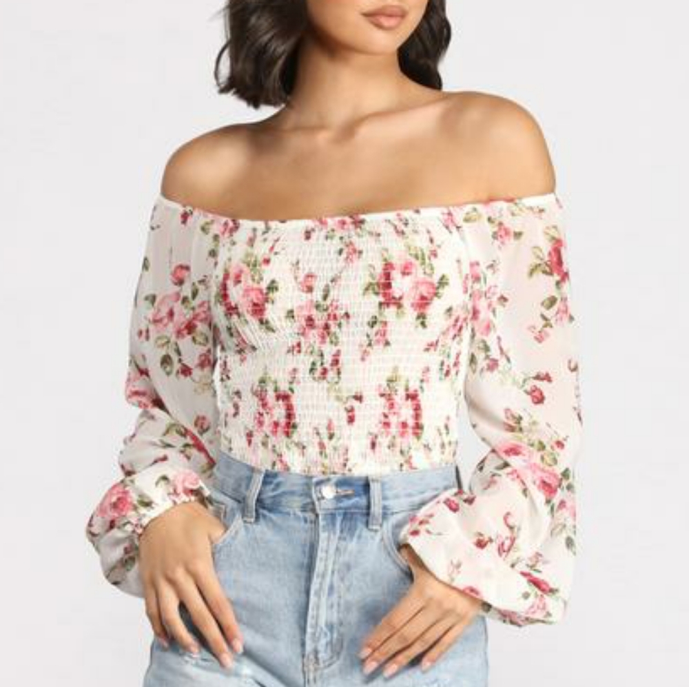 Windsor - Off the Shoulder Floral Smoked Top